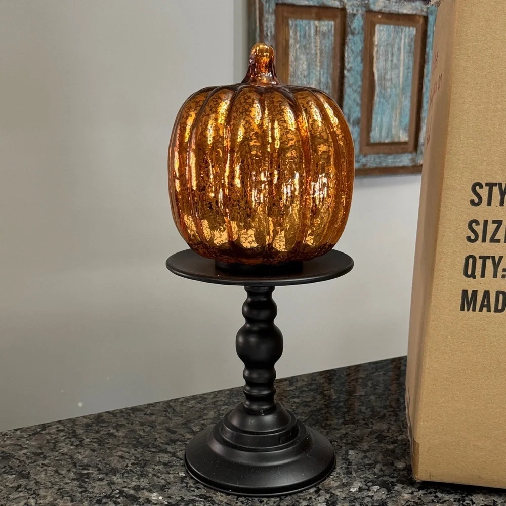 Orange light up led Pumpkin on Black Stand fall decor NEW